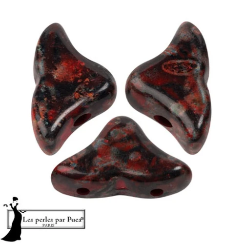 Helios® glass beads by Puca® 6x10mm - Black Stony Red x10g