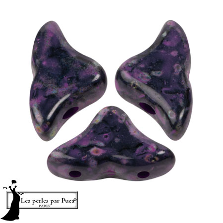 Helios® glass beads by Puca® 6x10mm - Black Stony Violet x10g