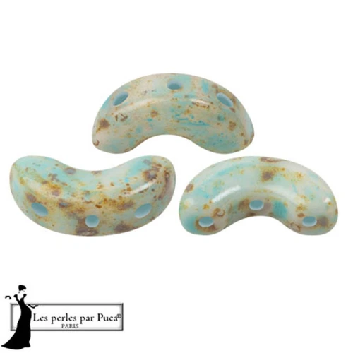 Arcos® glass beads by Puca® 5x10 mm - White Stony Blue Green x10g