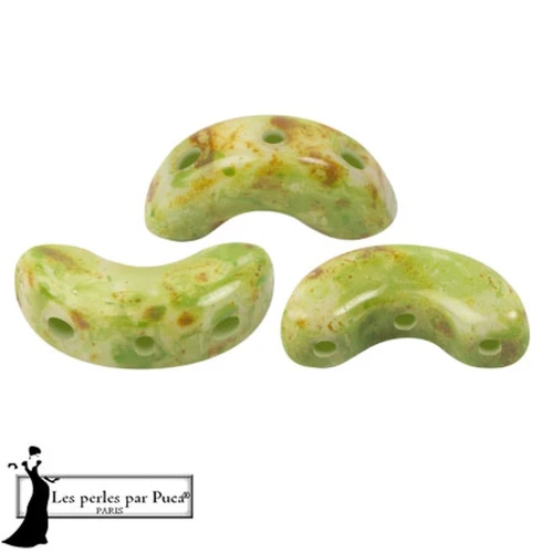 Arcos® glass beads by Puca® 5x10 mm - White Stony Green x10g