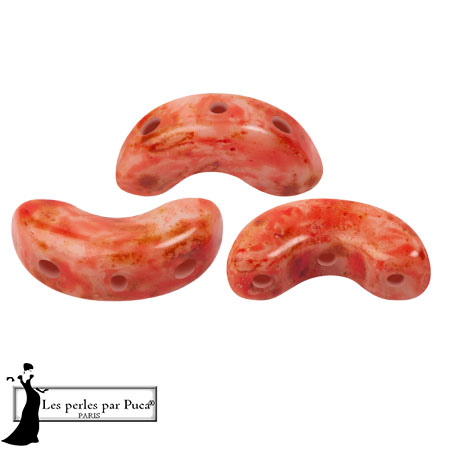 Arcos® glass beads by Puca® 5x10 mm - White Stony Red x10g