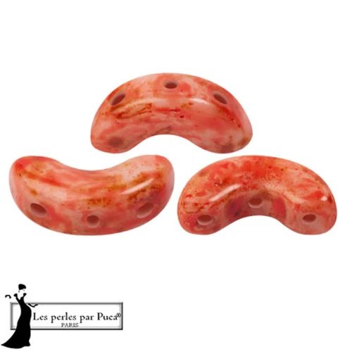 Arcos® glass beads by Puca® 5x10 mm - White Stony Red x10g