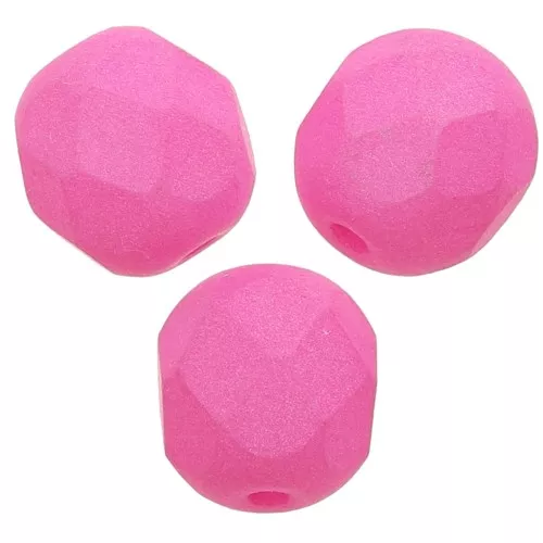 Fire Polished faceted round beads 6mm Opaque Neon Pink Silk Mat x25