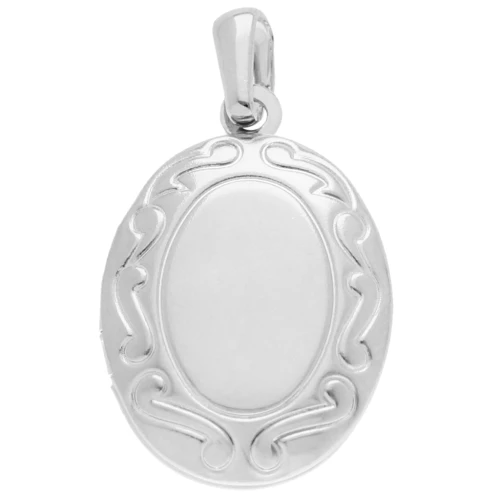 Oval photo holder pendant 24x16 mm - arabesque pattern - Fine silver plated x1
