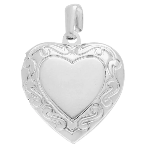 Heart photo holder pendant 23x19.5 mm - arabesque pattern - Fine silver plated x1
