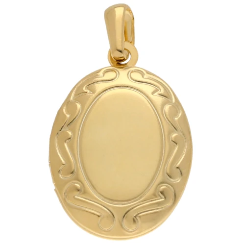 Oval photo holder pendant 24x16 mm - arabesque pattern - Fine gold plated x1