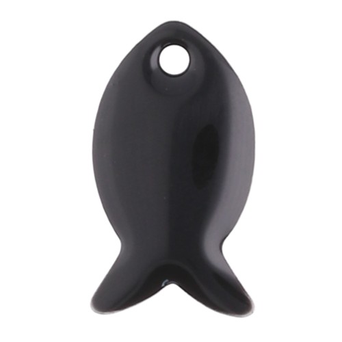 Metal and epoxy resin fish beads 14x8 mm - Black x6