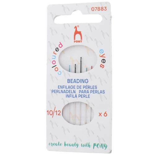 Beading needles with coloured eye n°10, n°11 and n°12 - Pony - Steel x6