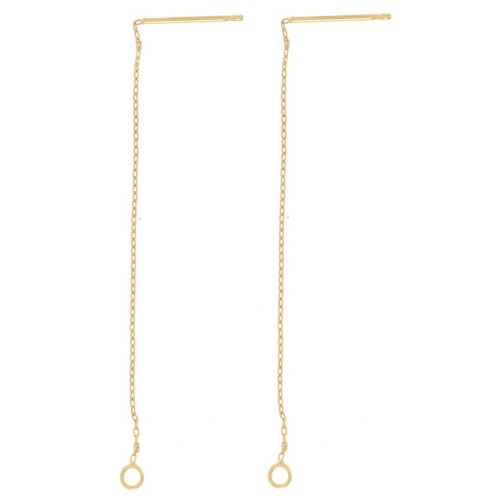 Through-ear chains Trace mesh 57 mm - 304L gold-plated stainless steel x2