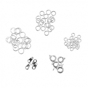 Assortment of 4 clasps and 54 rings Made by Me silver tone