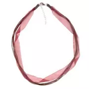 Multi-cord cotton and organza choker - Burgundy x43cm