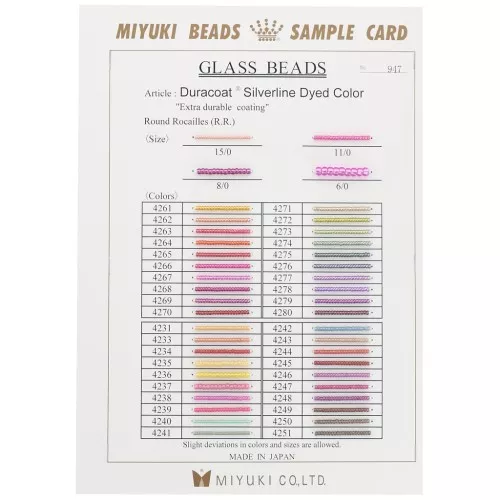 Miyuki Seed beads Sample Card color chart (n°947) Duracoat Silverline Dyed Color