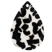 22x15 mm acetate teardrop pendant - Transparent Terrazzo - Black x1