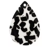 22x15 mm acetate teardrop pendant - Transparent Terrazzo - Black x1