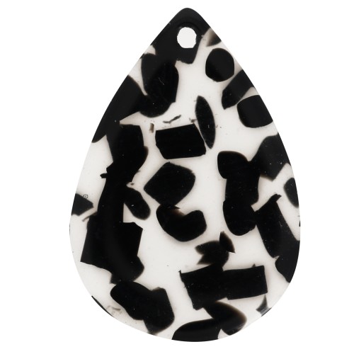 22x15 mm acetate teardrop pendant - Transparent Terrazzo - Black x1