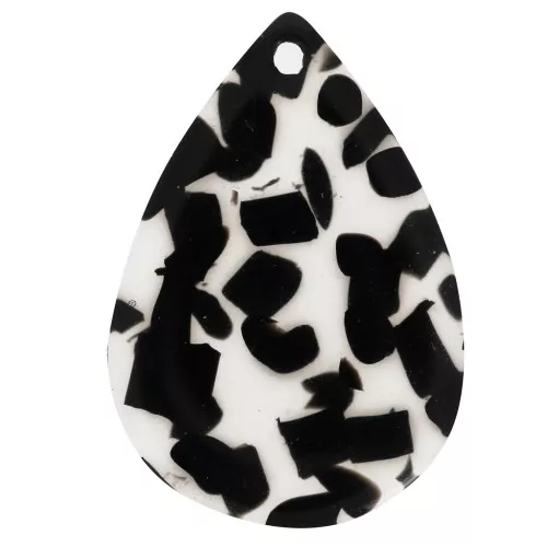 22x15 mm acetate teardrop pendant - Transparent Terrazzo - Black x1