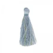 Pompon in silk imitation 95 mm gold tone/Blue Pastel x1