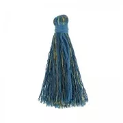 Pompon in silk imitation 95 mm gold tone/Oil Blue x1