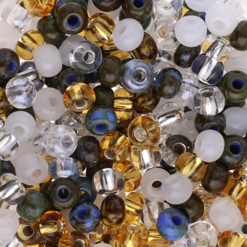 Preciosa Seed Beads 6/0 4 mm - White Mix - Topaz - Picasso x20g