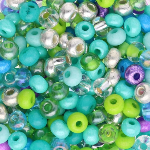 Preciosa Seed Beads 6/0 4 mm - Green, Turquoise, and Purple Mix x 20 g