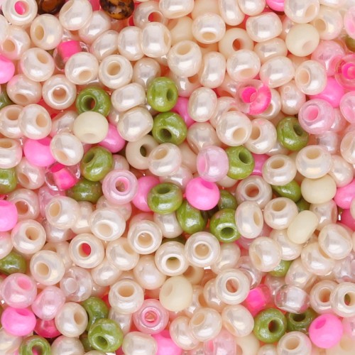 Preciosa Seed Beads 8/0 3 mm - Assorted Cream, Green, and Pink - 20 g