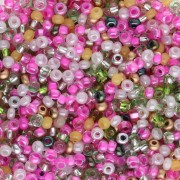Preciosa Seed Beads 11/0 2 mm - Mix of Fuchsia, Green, and White x 20 g