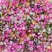 Preciosa Seed Beads 11/0 2 mm - Mix of Fuchsia, Green, and White x 20 g