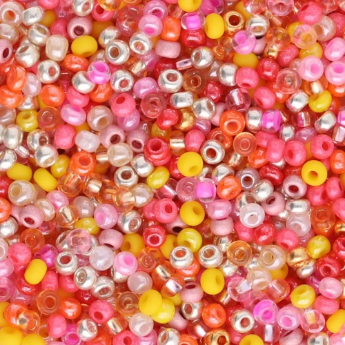 Preciosa Seed Beads 11/0 2 mm - Mix of Orange, Pink, and Silver x 20 g