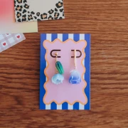 9x6cm Jewelry card - Gingham pattern and hearts - Old Rose - White x20