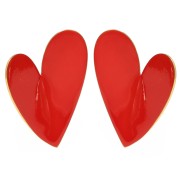 Heart earrings 37x29 mm Epoxy resin - 304 stainless steel Gilded - Orange-red x2|raw }}