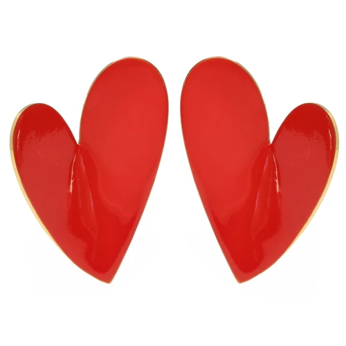 Heart earrings 37x29 mm Epoxy resin - 304 stainless steel Gilded - Orange-red x2