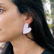 Heart earrings 37x29 mm Epoxy resin - 304 stainless steel Gilded - Orange-red x2