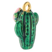 Cactus charm 14x10 mm with epoxy resin - 304 Gold stainless steel - Green - Pink x1