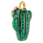 Cactus charm 14x10 mm with epoxy resin - 304 Gold stainless steel - Green - Pink x1