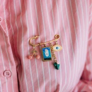 Cactus charm 14x10 mm with epoxy resin - 304 Gold stainless steel - Green - Pink x1