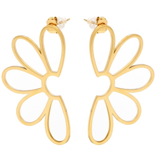 Flower earstuds 41x24 mm - Stainless steel 316L Gold x2