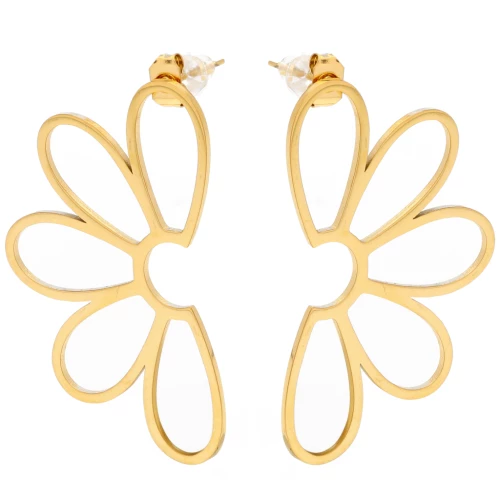 Hollow Flower Earstuds, 41x25 mm - Gold-Plated 304 Stainless Steel x2
