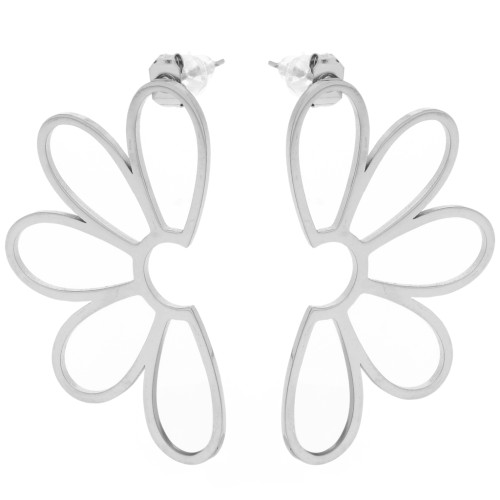Hollow flower earstuds 41x24 mm - Stainless steel 304 x2