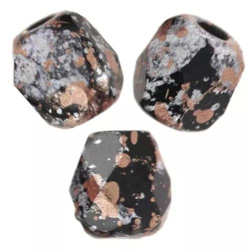Fire Polished faceted beads 3mm Jet Tweedy Light Copper x50