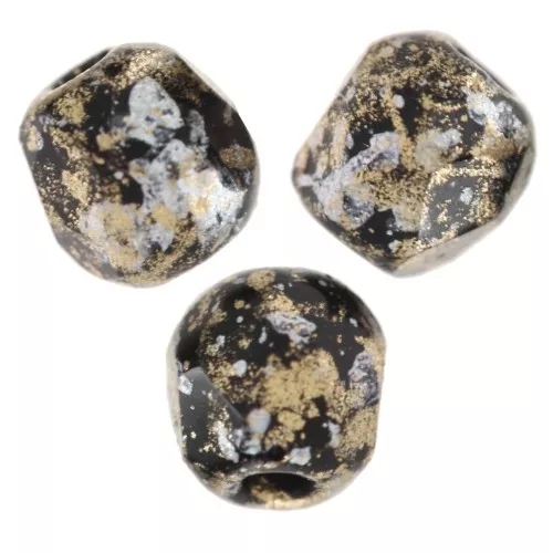 Fire Polished faceted beads 3mm Jet Tweedy Gold x50