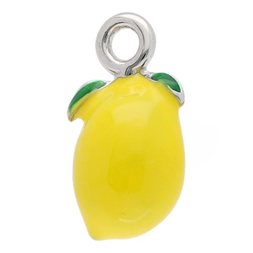 Lemon charm 16x8 mm with epoxy resin - 304 stainless steel - Yellow x1