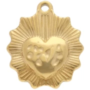 Charm heart Ex-voto hammered 18x15 mm - Stainless steel 304 Gilded x1
