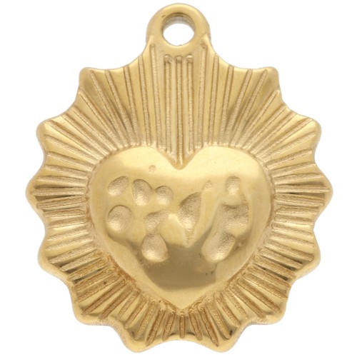 Charm heart Ex-voto hammered 18x15 mm - Stainless steel 304 Gilded x1