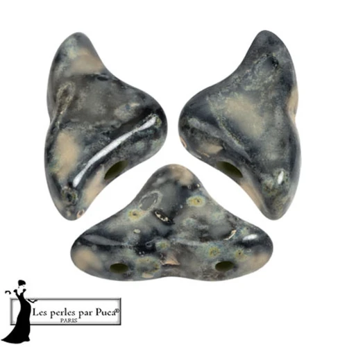 Helios® glass beads by Puca® 6x10mm - Black Stony Beige x10g