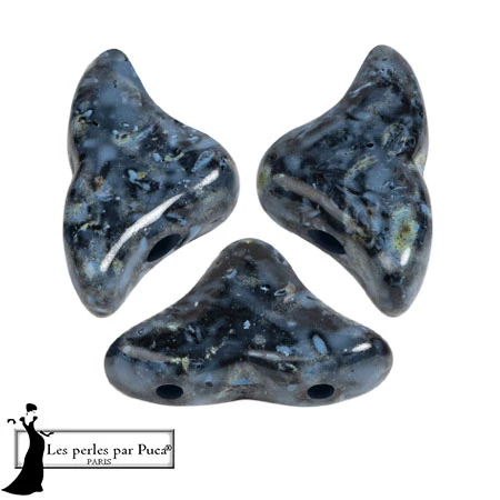 Helios® glass beads by Puca® 6x10mm - Black Stony Blue x10g