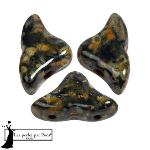 Helios® glass beads by Puca® 6x10mm - Black Stony Orange x10g