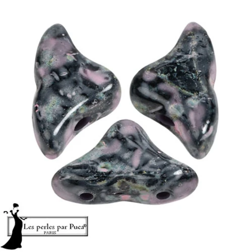 Helios® glass beads by Puca® 6x10mm - Black Stony Pink x10g