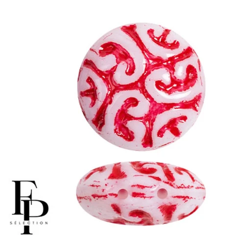 Round vintage beads 14 mm 2 holes - Aurora Red x6