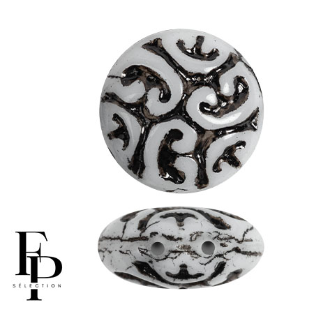 Vintage round beads 14 mm 2 holes - Jet x6