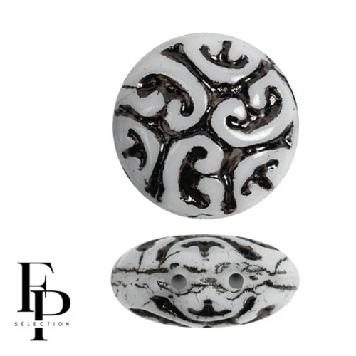 Vintage round beads 14 mm 2 holes - Jet x6